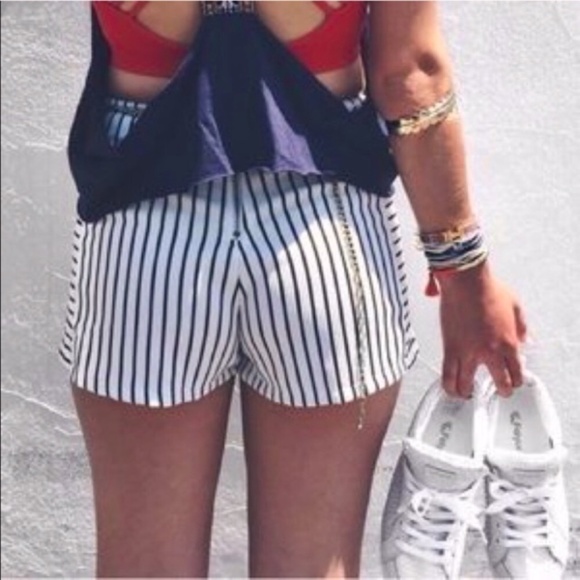 LF Rumor Boutique striped black white panel micro mini skirt skort shorts XS - Picture 2 of 8